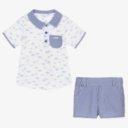 Foque-طقم شورت قطن جيرسي لون أبيض وأزرق باهت للأولاد | Childrensalon Outlet