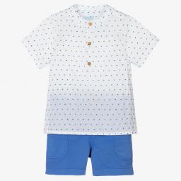 Foque-Boys White & Blue Shorts Set | Childrensalon Outlet