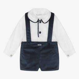Foque-Boys White & Blue Shorts Set | Childrensalon Outlet