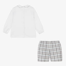 Foque-Белая рубашка и серые шорты в клетку | Childrensalon Outlet