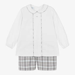 Foque-Белая рубашка и серые шорты в клетку | Childrensalon Outlet