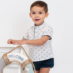 Foque-طقم شورت أطفال ولادي قطن لون أبيض وكحلي | Childrensalon Outlet