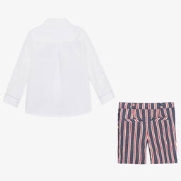 Foque-Белая рубашка и синие шорты из хлопка в полоску | Childrensalon Outlet
