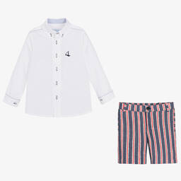Foque-Белая рубашка и синие шорты из хлопка в полоску | Childrensalon Outlet