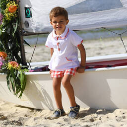 فوكيه-طقم شورت قطن بوبلين لون أبيض وأحمر للأولاد | Childrensalon Outlet