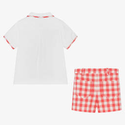 فوكيه-طقم شورت قطن بوبلين لون أبيض وأحمر للأولاد | Childrensalon Outlet