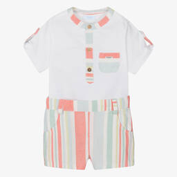 Foque-Boys White Stripe Cotton Shorts Set | Childrensalon Outlet