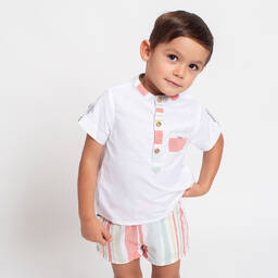 Foque-Boys White Stripe Cotton Shorts Set | Childrensalon Outlet