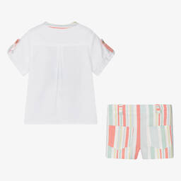 Foque-Boys White Stripe Cotton Shorts Set | Childrensalon Outlet