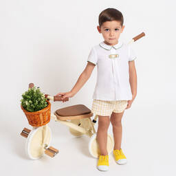Foque-Boys White & Yellow Cotton Shorts Set | Childrensalon Outlet