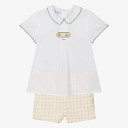 Foque-Boys White & Yellow Cotton Shorts Set | Childrensalon Outlet