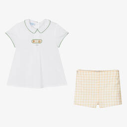 Foque-Boys White & Yellow Cotton Shorts Set | Childrensalon Outlet