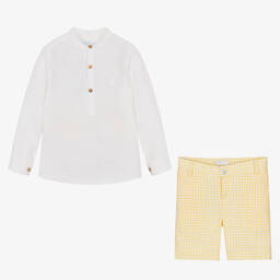 Foque-Boys White & Yellow Gingham Shorts Set | Childrensalon Outlet