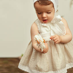 Foque-Girls Beige Cotton Lace Dress | Childrensalon Outlet