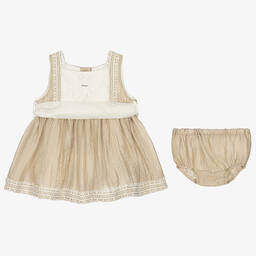 Foque-Girls Beige Cotton Lace Dress | Childrensalon Outlet
