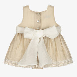Foque-Girls Beige Cotton Lace Dress | Childrensalon Outlet