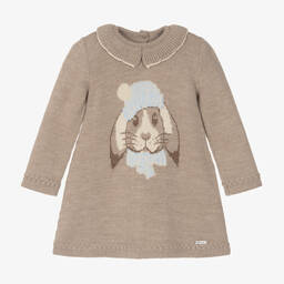 Foque-Girls Beige Knitted Bunny Dress | Childrensalon Outlet