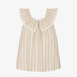 Foque-فستان مزيج قطن وفيسكوز مقلم لون بيج وعاجي | Childrensalon Outlet