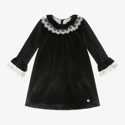 Foque-Girls Black Velvet Lace Collar Dress | Childrensalon Outlet