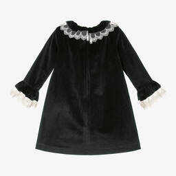 Foque-Girls Black Velvet Lace Collar Dress | Childrensalon Outlet