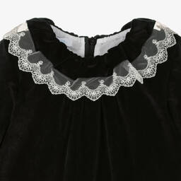 Foque-Girls Black Velvet Lace Collar Dress | Childrensalon Outlet