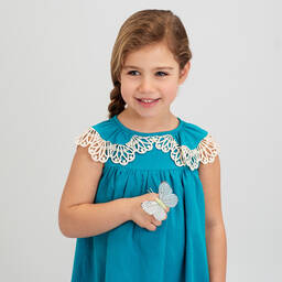 Foque-Girls Blue Cotton Lace Frill Dress | Childrensalon Outlet