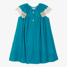 Foque-Girls Blue Cotton Lace Frill Dress | Childrensalon Outlet