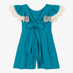 فوكيه-بلاي سوت قطن مزين بدانتيل لون أزرق للبنات | Childrensalon Outlet