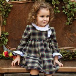 Foque-Girls Blue & Green Cotton Tartan Dress | Childrensalon Outlet