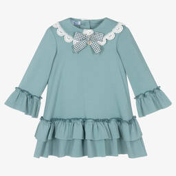 Foque-Girls Blue Milano Jersey Ruffle Dress | Childrensalon Outlet