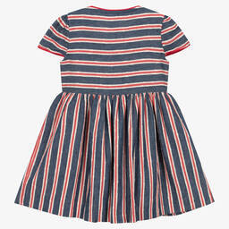 Foque-Girls Blue & Red Cotton Striped Dress | Childrensalon Outlet