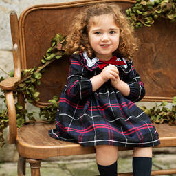 فوكيه-فستان قطن تويل تارتان لون كحلي وأحمر | Childrensalon Outlet