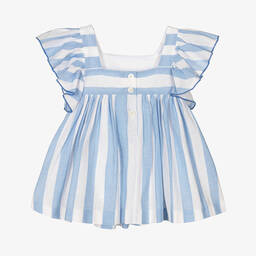 Foque-فستان قطن وكتان مقلم لون أزرق وأبيض | Childrensalon Outlet