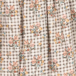 Foque-Girls Brown Check & Floral Cotton Dress | Childrensalon Outlet