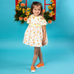 Foque-Хлопковое платье для девочек с персиковым узором | Childrensalon Outlet