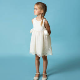 Foque-Элегантное кремовое платье с кружевом и бантом для девочек | Childrensalon Outlet