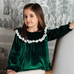 Foque-Girls Emerald Velvet Dress | Childrensalon Outlet