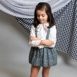 فوكيه-طقم تنورة بطبعة ورود قطن لون أزرق | Childrensalon Outlet