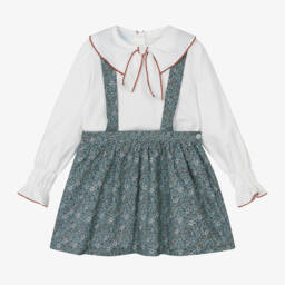 فوكيه-طقم تنورة بطبعة ورود قطن لون أزرق | Childrensalon Outlet