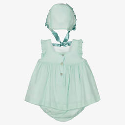 Foque-Girls Green Cotton Dress Set | Childrensalon Outlet