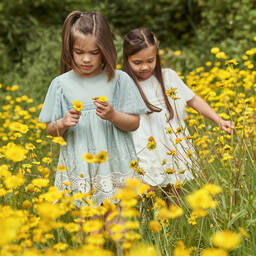 Foque-Girls Green Embroidery & Lace  Dress | Childrensalon Outlet