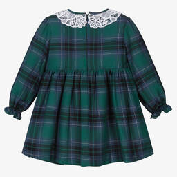 فوكيه-فستان مزيج قطن تويل تارتان لون أخضر | Childrensalon Outlet