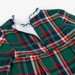 فوكيه-فستان بكشكش تارتان قطن لون أخضر | Childrensalon Outlet