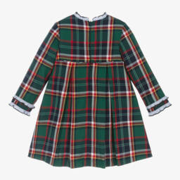 فوكيه-فستان بكشكش تارتان قطن لون أخضر | Childrensalon Outlet