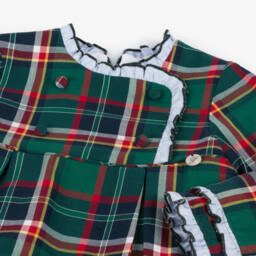 فوكيه-فستان بكشكش تارتان قطن لون أخضر | Childrensalon Outlet