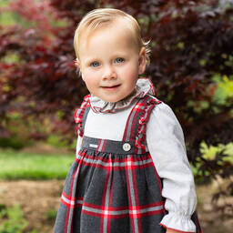 Foque-Girls Grey & Red Check Dress | Childrensalon Outlet