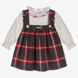 Foque-Girls Grey & Red Check Dress | Childrensalon Outlet
