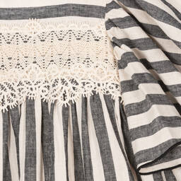 فوكيه-فستان كتان مقلم لون عاجي وأسود للبنات | Childrensalon Outlet