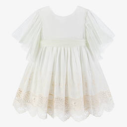 Foque-Girls Ivory Embroidered Cotton Dress | Childrensalon Outlet