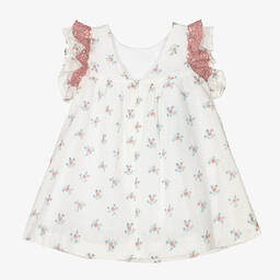 Foque-Girls Ivory Floral Cotton Dress | Childrensalon Outlet